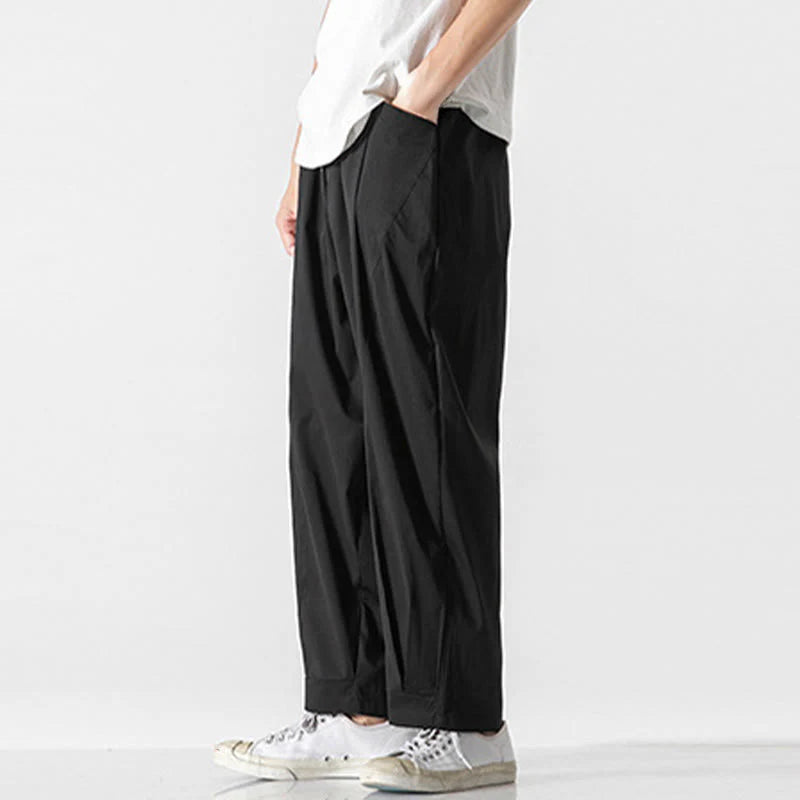 Buddha Stones Summer Solid Drawstring Ankle-Length Men's Cargo Harem Pants With Pockets