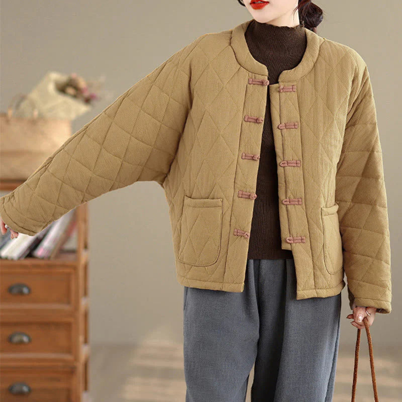 Buddha Stones Women's Plain Cotton-padded Tai Chi Zen Long Sleeve Jacket With Pockets