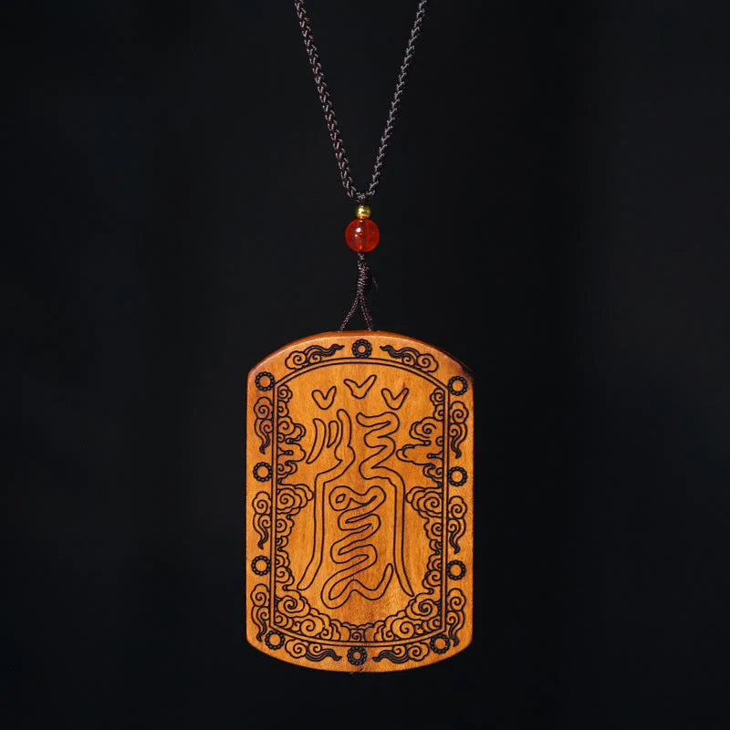 Buddha Stones Lightning Struck Jujube Wood Dragon Yin Yang Bagua Protection Necklace Pendant