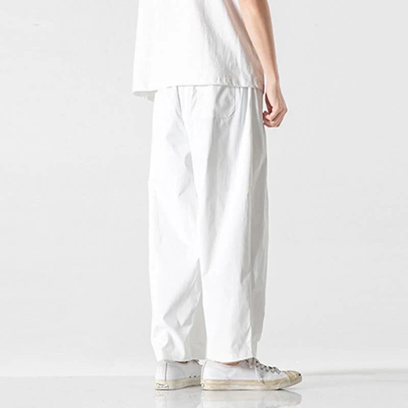 Buddha Stones Summer Solid Drawstring Ankle-Length Men's Cargo Harem Pants With Pockets