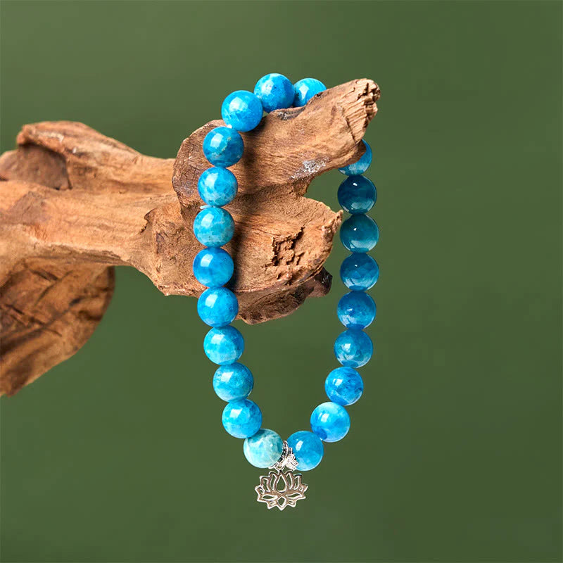 Buddha Stones 925 Sterling Silver Lotus Natural Apatite Creativity Bracelet