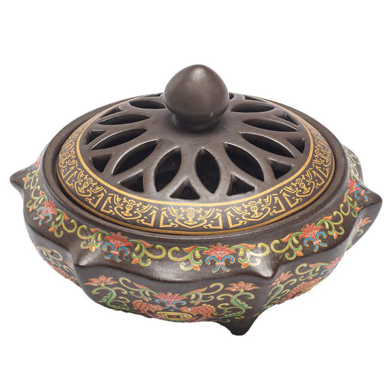 Buddha Stones Tibetan Floral Pattern Ceramic Blessing Incense Burner Decoration (Extra 35% Off | USE CODE: FS35)