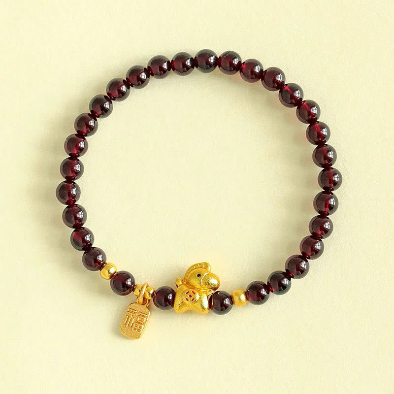 Buddha Stones Year Of The Horse Garnet Fu Character Protection Bracelet