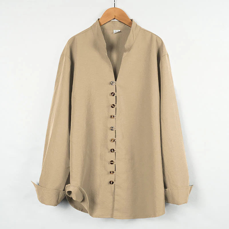 Buddha Stones Solid Color Buttons Fall Long Sleeve Men's Shirt