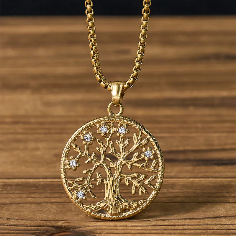 Buddha Stones The Tree Of Life Titanium Steel Creation Necklace Pendant