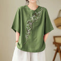 Buddha Stones Ethnic Casual Embroidered Geometry Pattern Women's Crew Neck Design Half Sleeve T-Shirt