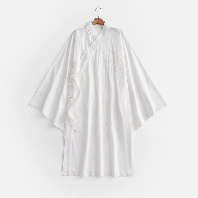 Buddha Stones 2Pcs Wudang Tai Chi Ceremony Solid Long Sleeve Men's Taoist Long Robe Kimono Sleeveless Vest Suit