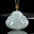 Buddha Stones Laughing Buddha Natural Jade Abundance Titanium Steel Chain Necklace Pendant