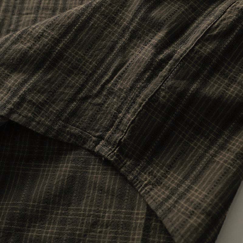 Buddha Stones Fall Commute Embroidery Plaid Pattern Men's Cotton Long Sleeve Shirts With Pocket