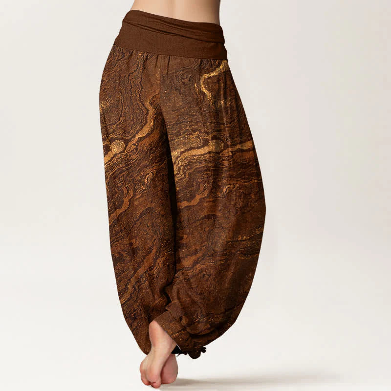 Buddha Stones Ripple High Elastic Waistband Women's Harem Pure Cotton Pants