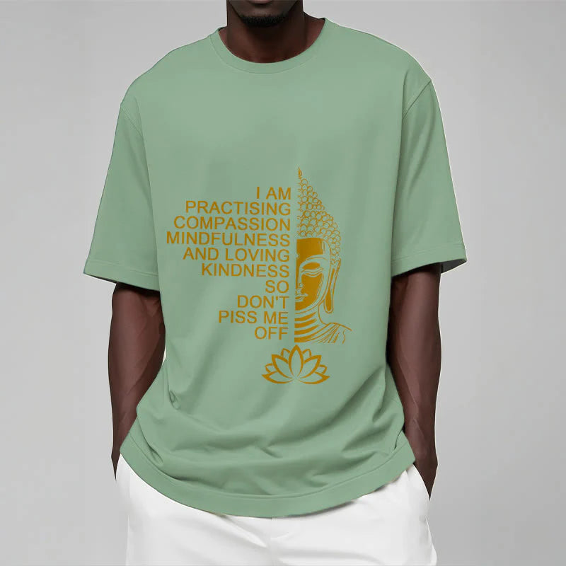 Buddha Stones Casual Golden Side Buddha Lotus Flower Pattern Cotton Tee T-Shirt