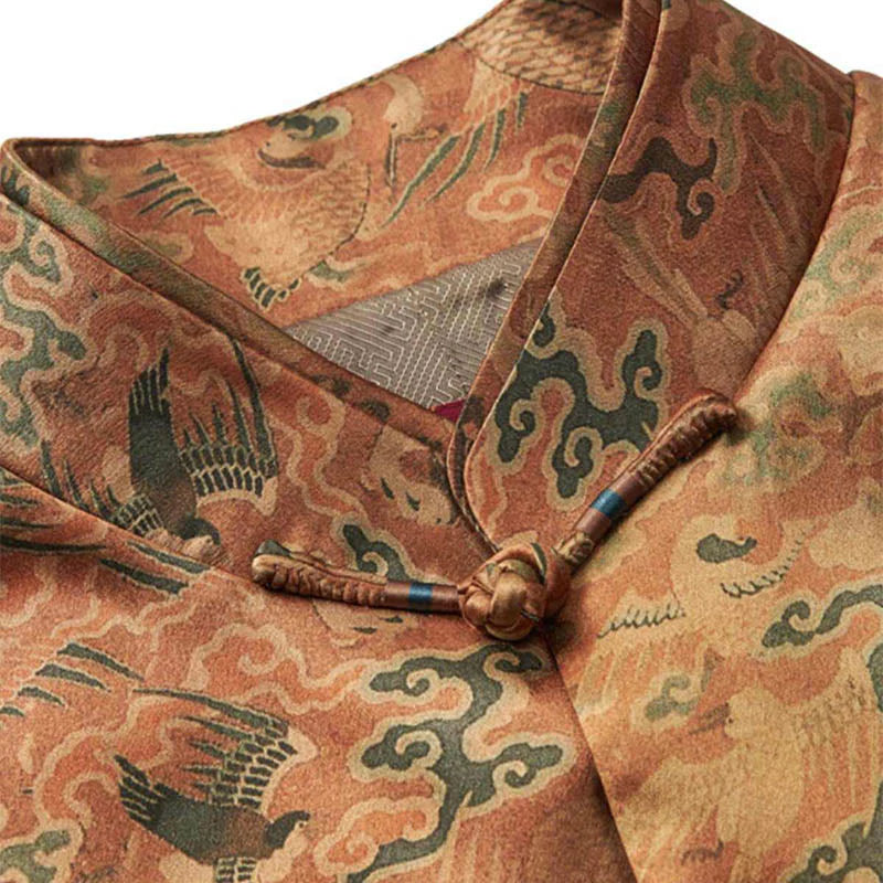 Buddha Stones 100% Mulberry Silk 30 Momme Phoenix Auspicious Clouds Long Sleeve Men's Jacket
