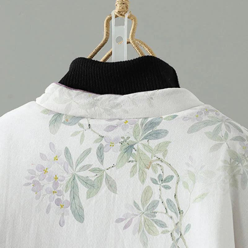 Buddha Stones Women's Purple Flower Leaves Frog-Button Design Long Sleeve Thermal Jacket