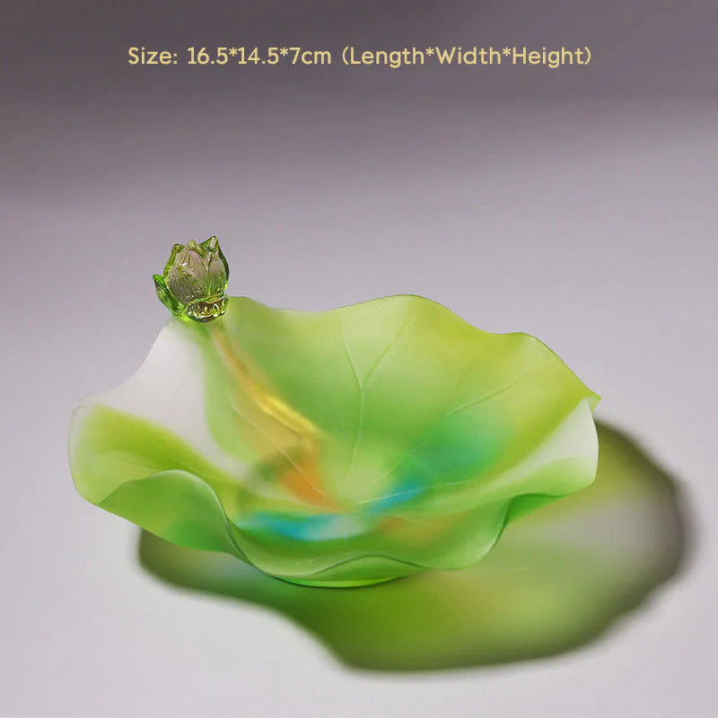 Buddha Stones Feng Shui Lotus Handmade Liuli Crystal Art Piece Home Office Offering Decoration