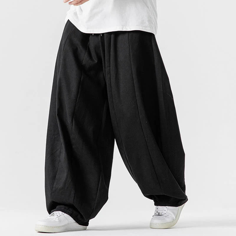 Buddha Stones Fall Solid Color Cotton Elastic Waist Men's Harem Pants With Pockets