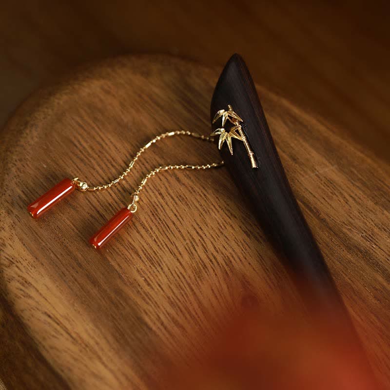 Buddha Stones Red Agate Ebony Wood Confidence Tassel Hairpin