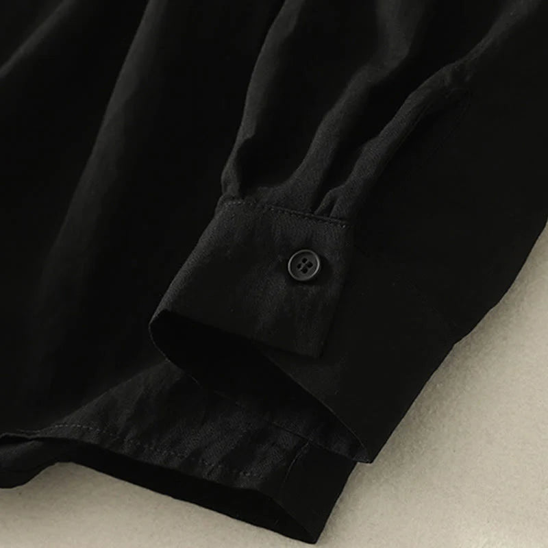 Buddha Stones Fall Stand Collar Chinese Frog-Button Simple Design Long Sleeve Women's Cotton Shirt