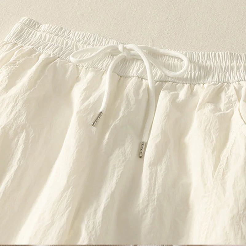Buddha Stones Summer Vintage Plain Drawstring Cuffed Women's Pants With Pockets
