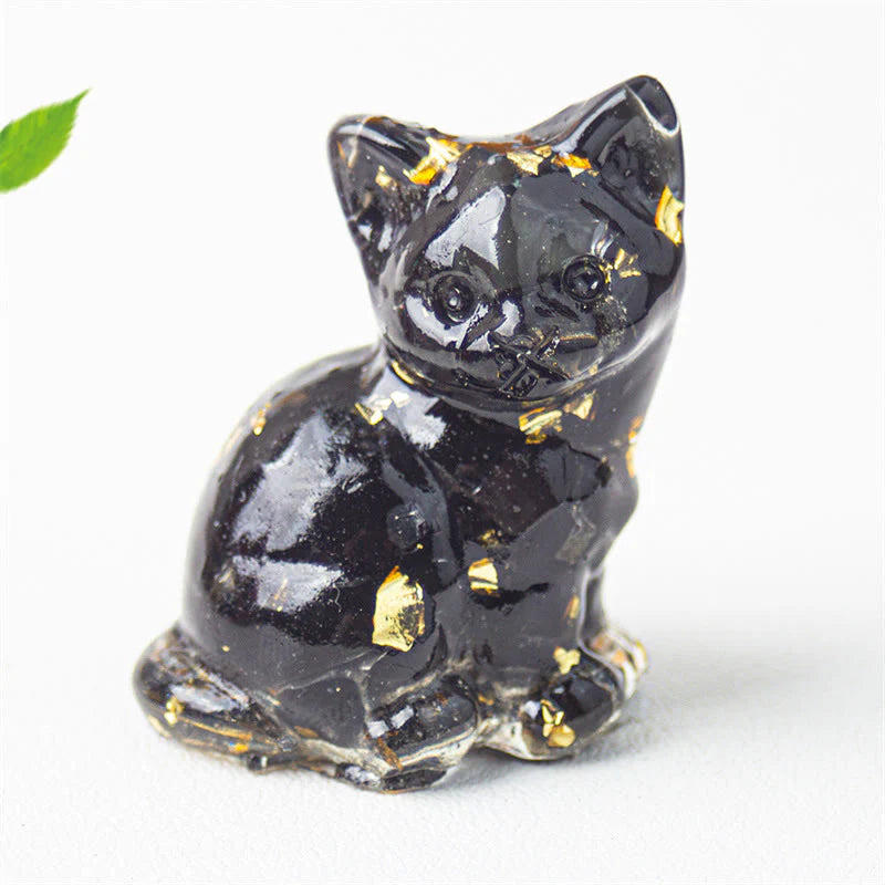 Buddha Stones Sitting Cat  Resin Gravel Pink Crystal Citrine White Crystal Lapis Lazuli Soothing Desktop Decoration