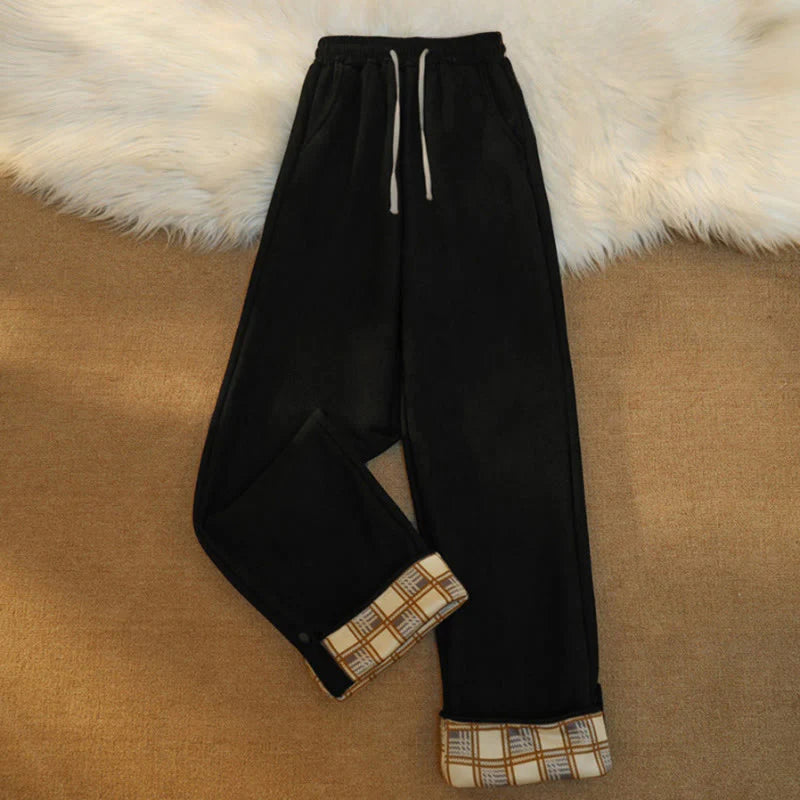 Buddha Stones Women's Patchwork Cotton Corduroy Fleece-Lined Wide Leg Pants With Pockets