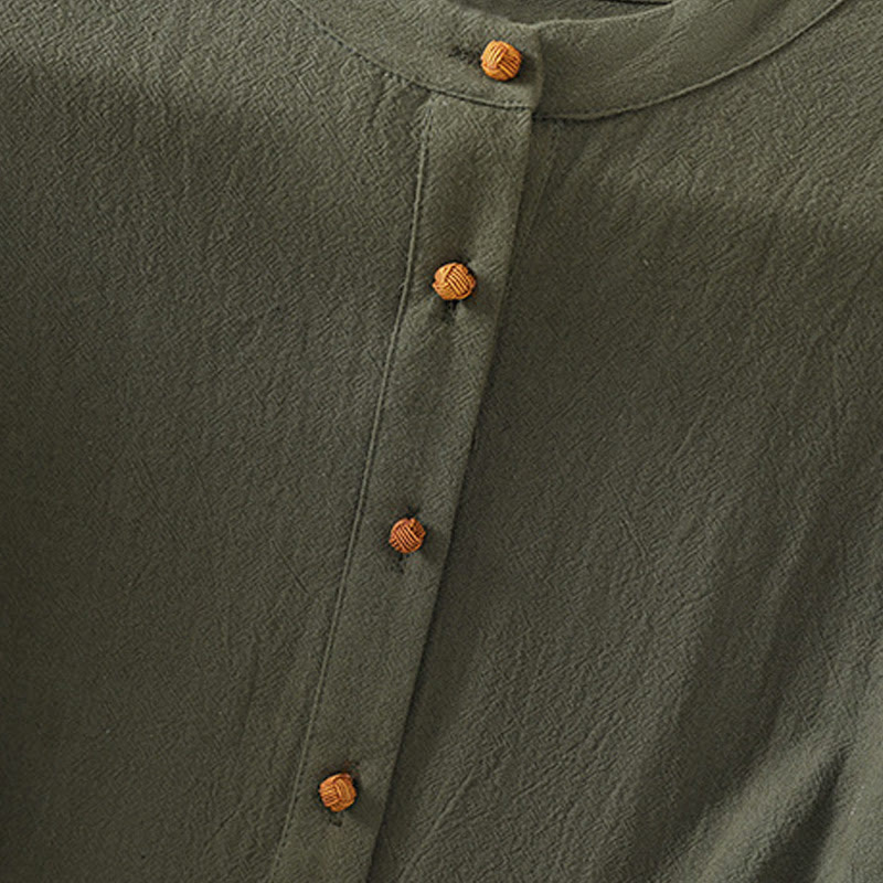 Buddha Stones Summer Casual Pure Color Half Button Simple Design Women's Cotton Linen Half Sleeve Shirt With Pocket