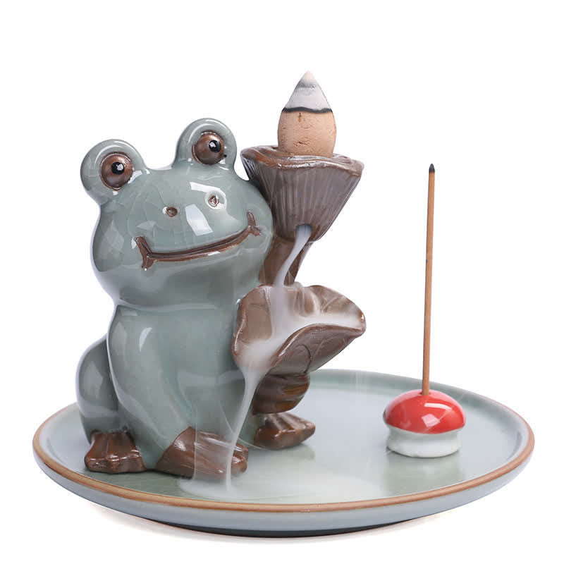 Buddha Stones Meditation Frog Ceramic Lotus Healing Incense Burner