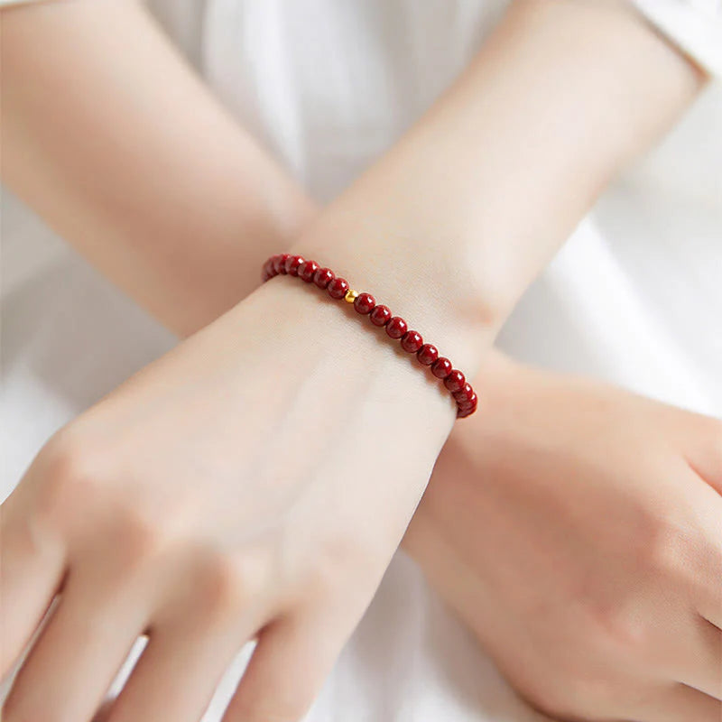 Buddha Stones 999 Gold Cinnabar Simple Design Concentration Bracelet