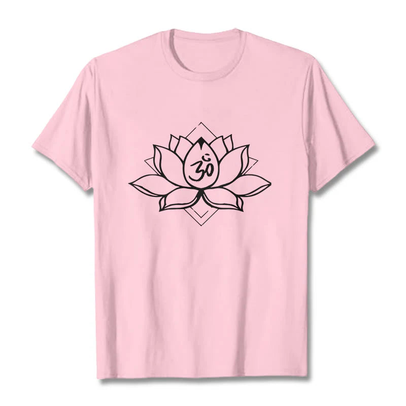 Buddha Stones Blooming Lotus Om Sanskrit Pattern Cotton Tee T-shirt