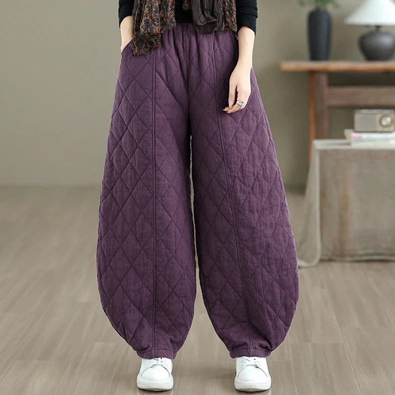 Buddha Stones Winter Diamond Pattern Cotton Women's Pants With Pockets