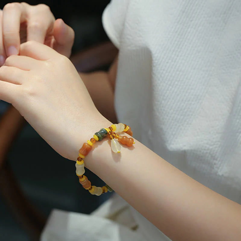 Buddha Stones Natural Golden Silk Jade Gourd Wealth Charm Bracelet