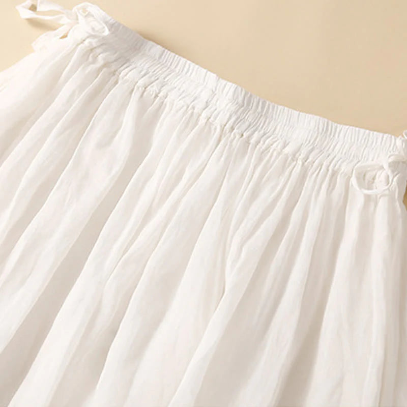 Buddha Stones Plain Lace Up Elastic Waist Women's Skirt With Pockets