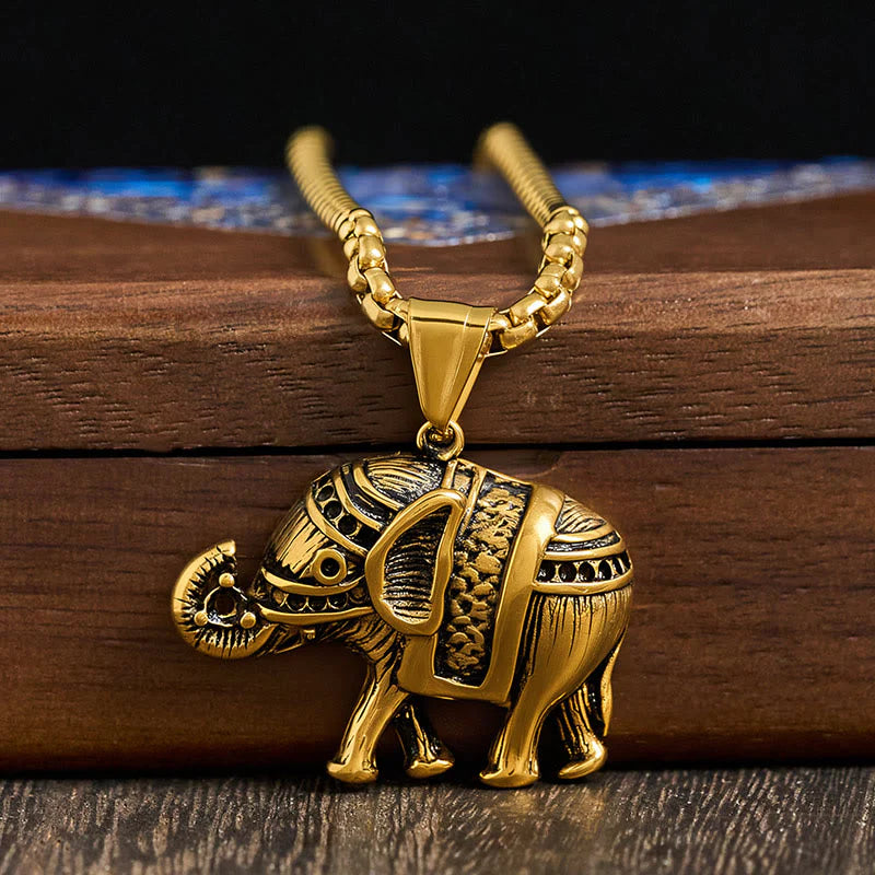 Buddha Stones Titanium Steel Elephant Strengthen Necklace Pendants