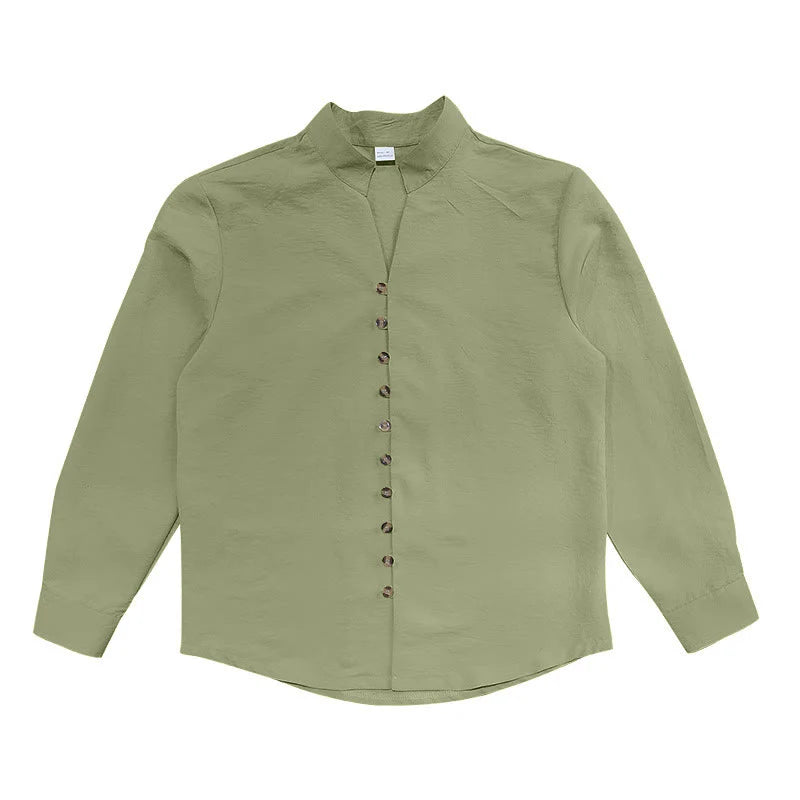 Buddha Stones Solid Color Buttons Fall Long Sleeve Men's Shirt