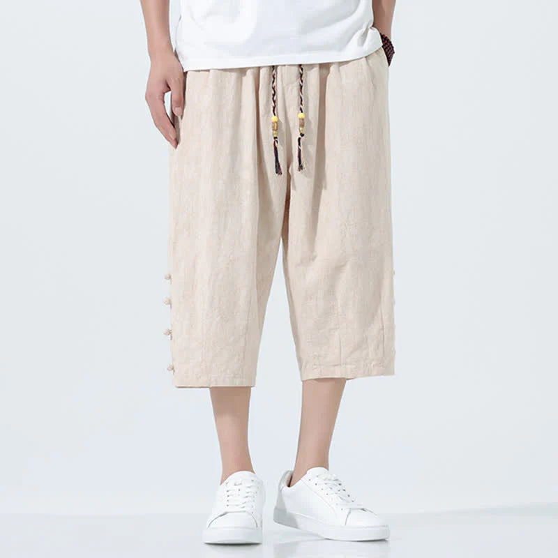 Buddha Stones Summer Drawstring Elastic Waist Men's CapriÂ Tapered Pants