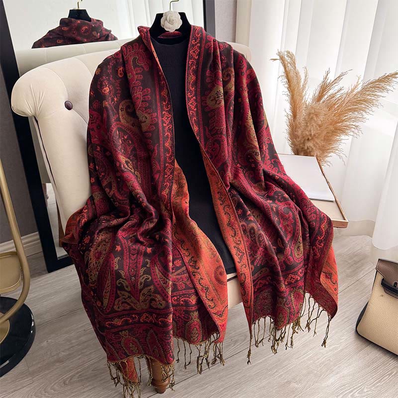 Buddha Stones Spring Floral Paisley Pattern Scarf Shawl With Tassels