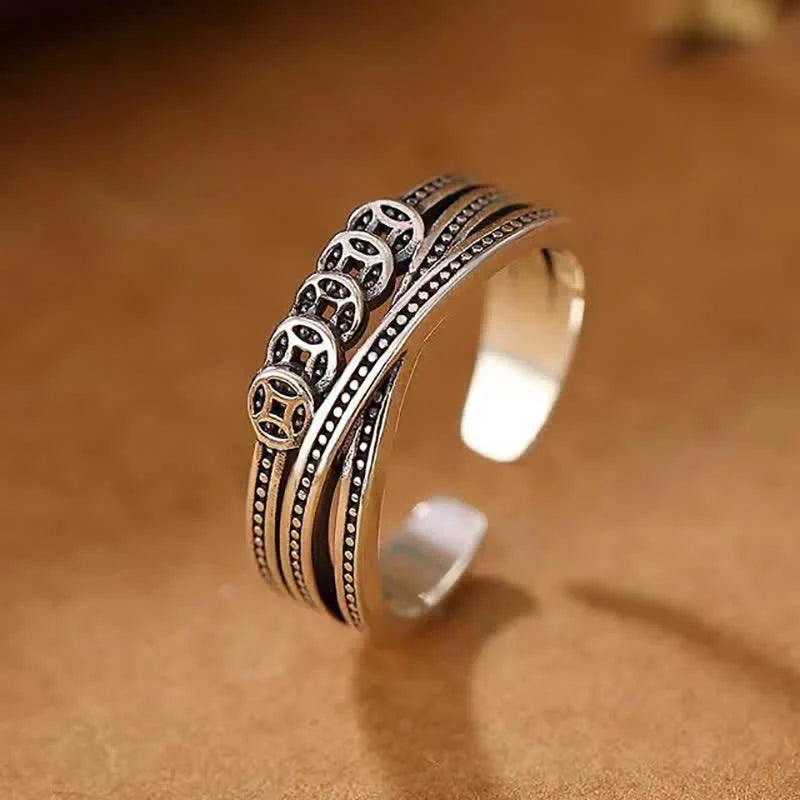 Buddha Stones Copper Coin Wealth Luck Ring
