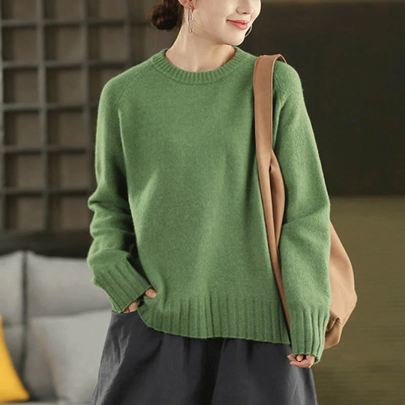 Buddha Stones Winter Crew Neck Warm Long Sleeve Women's Cotton Knitted Sweater