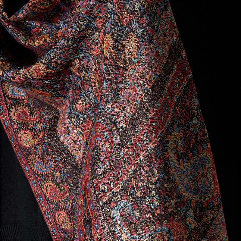 Buddha Stones Spring Brown Cashew Flower Leaves Pattern Tassel Soft Scarf Shawl