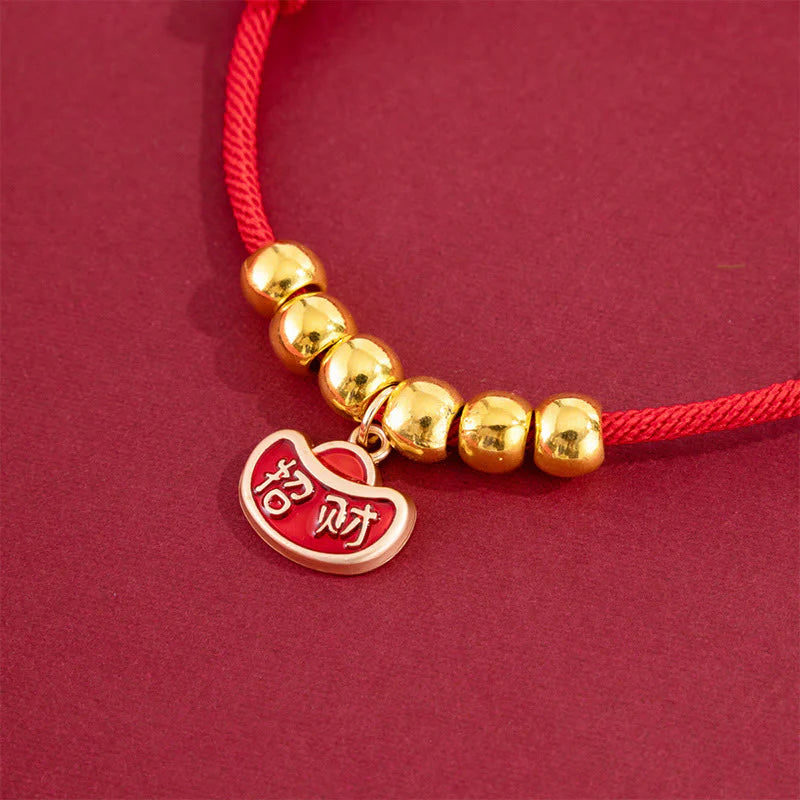 Buddha Stones Red String Bead Yuanbao Fu Character Protection Adjustable Cats Dogs Pet Collar