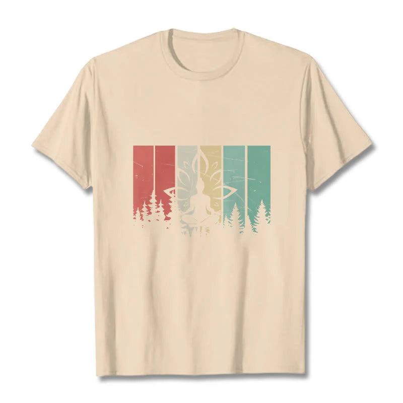 Buddha Stones Buddha Statue Meditating In Lotus Position Shadow Pattern Cotton Tee T-shirt