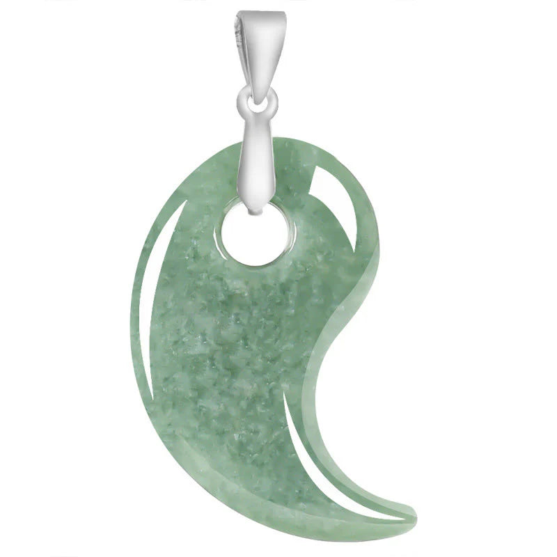 Buddha Stones Teardrop Design Jade Titanium Steel Chain Necklace Luck Pendant