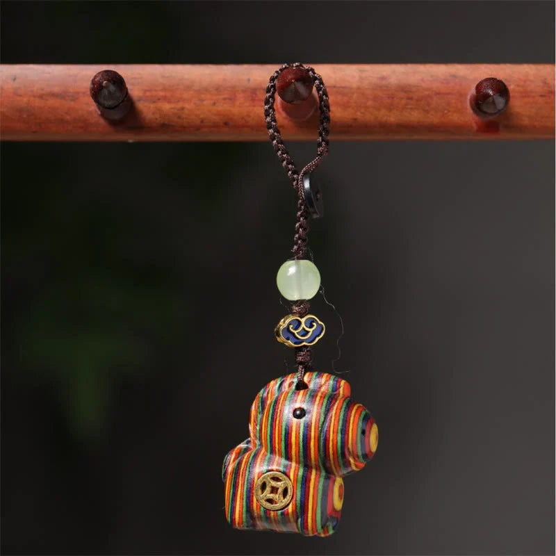 Buddha Stones Hoping You Have a Joyful Year Year of the Horse Rainbow Eucalyptus Small Leaf Red Sandalwood Key Chain Includes Gift Message Card
