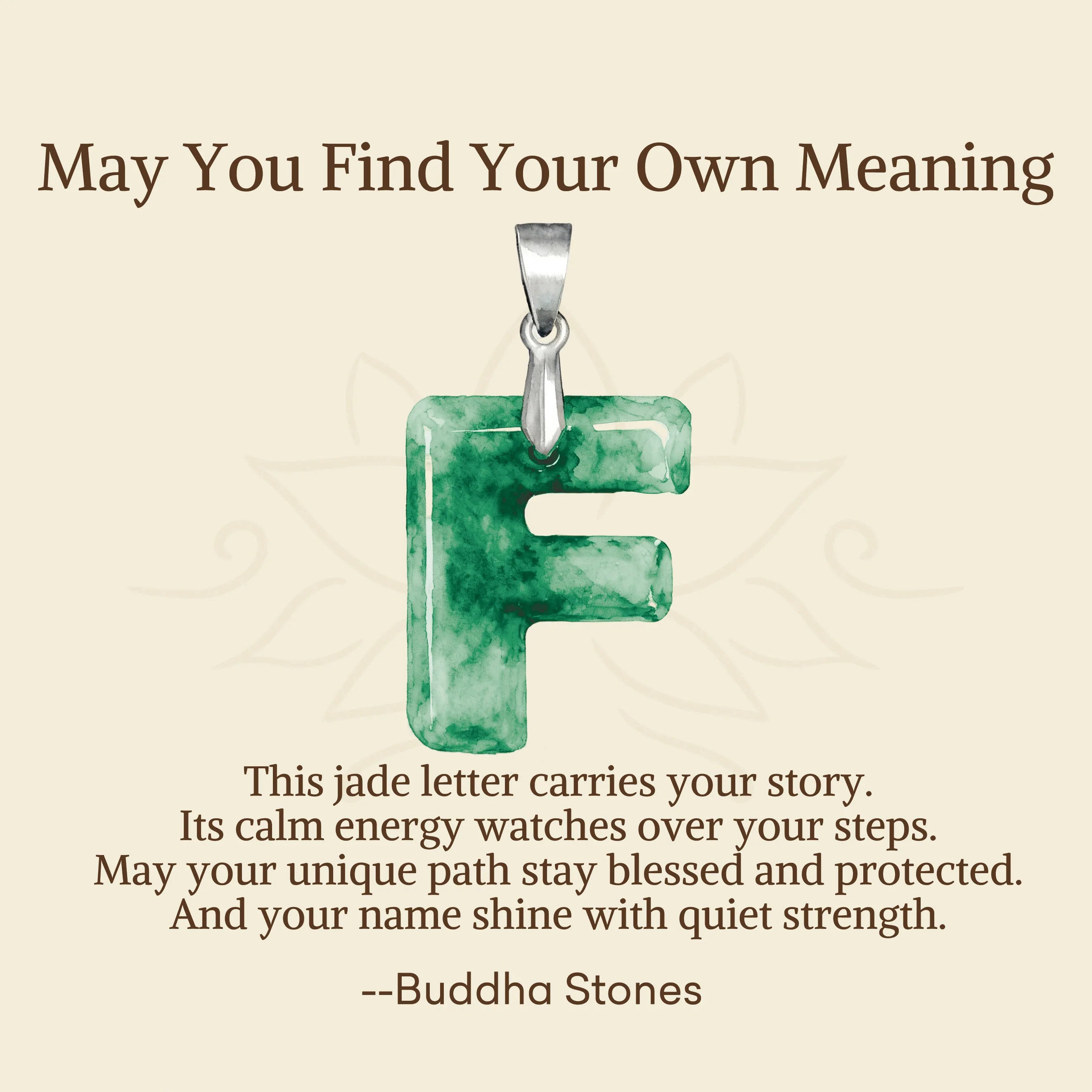 Buddha Stones May You Find Your Own Meaning Natural A-Z Letter Jade Titanium Steel Chain Necklace Includes Gift Message Card