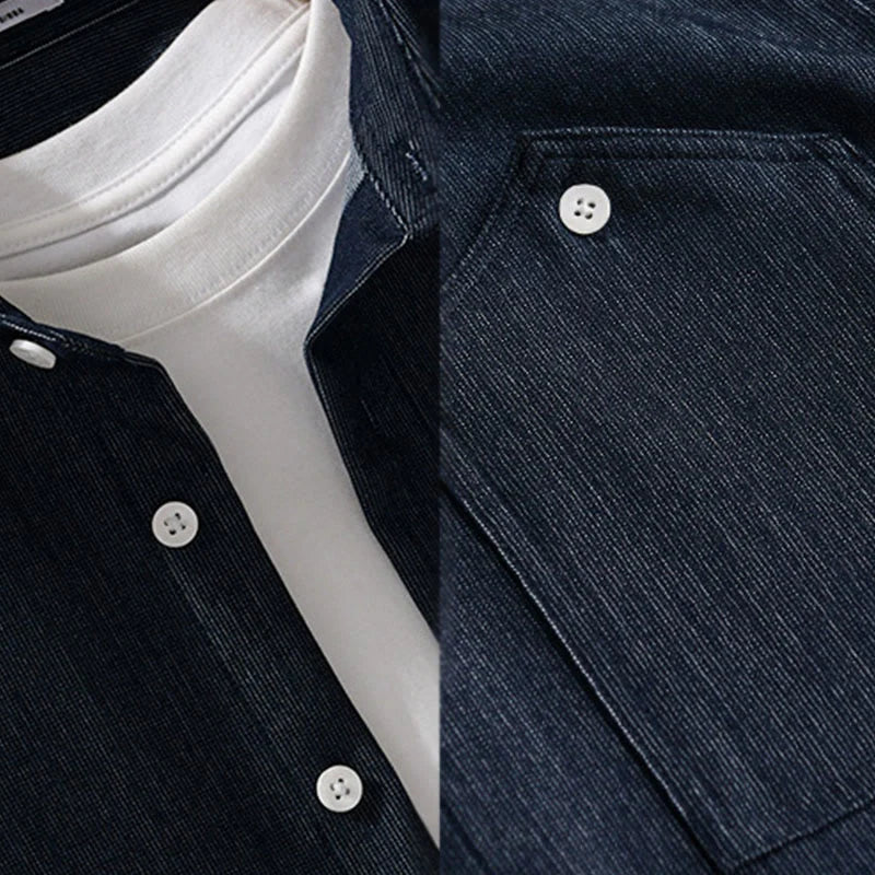 Buddha Stones Fall Pure Color Buttoned Detail Lapel Men's Long Sleeve Jacket