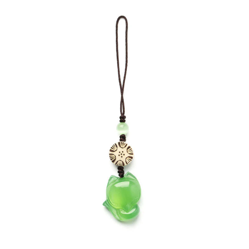 Buddha Stones Natural Chalcedony Fox Harmony Phone Hanging Decoration