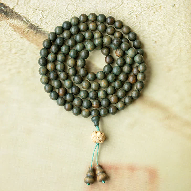 Buddha Stones 108 Mala Beads Green Sandalwood Boxwood Lotus Positive Bracelet (Extra 35% Off | USE CODE: FS35)