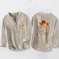 Buddha Stones Phoenix Clouds Red Sun Pattern Half Buttons Men's Cotton Linen Long Sleeve Shirt