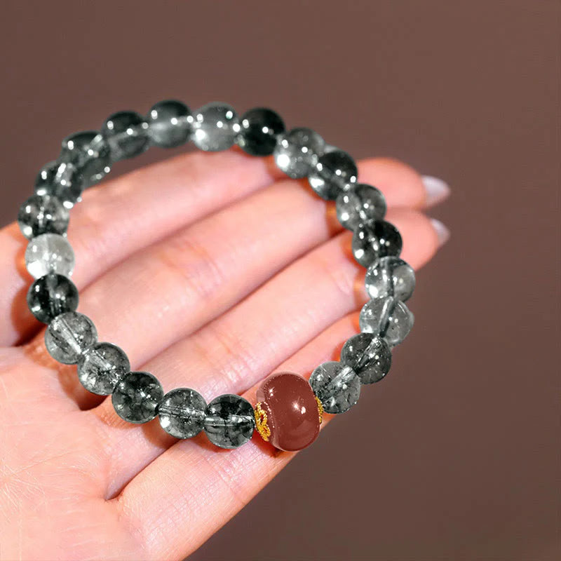 Buddha Stones Green Phantom Red Agate Positive Bracelet