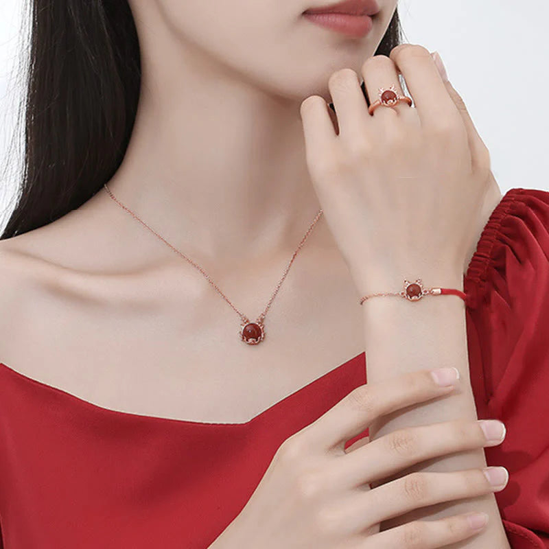âââA Flash Sale- Buddha Stones 925 Sterling Silver Year of the Dragon Cinnabar Red Agate Dragon Protection Bracelet Necklace Pendant Earrings Ring