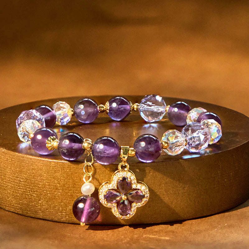 Buddha Stones All the best for Calm and Wisdom Amethyst Flower Bracelet Includes Gift Message Card